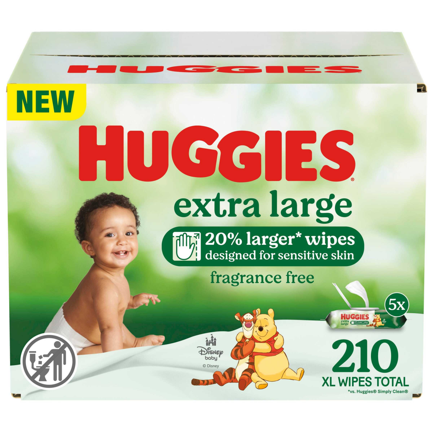slide 1 of 8, Huggies Extra Large Baby Wipes, Unscented, 5 Flip-Top Packs (210 Wipes Total), 210 ct