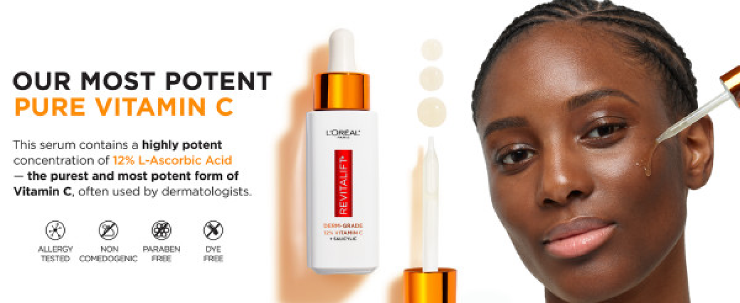 slide 3 of 5, L'Oréal L'Oreal Paris Revitalift 12 percent Pure Vitamin C, E, Salicylic Acid Serum, 1 fl oz