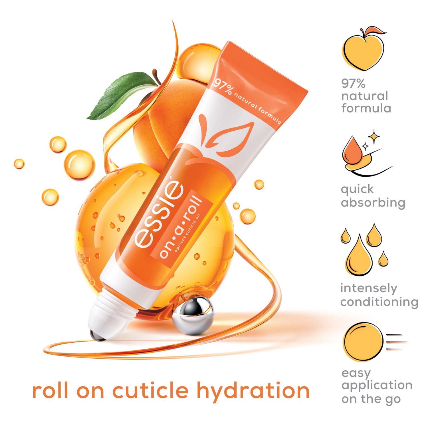 slide 2 of 9, Essie On A Roll Apricot Roll-On Hydrating Cuticle Oil - 0.46 Oz, 0.46 oz