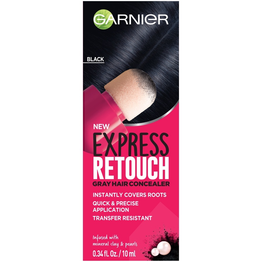 slide 1 of 8, Garnier Express Retouch Gray Hair Concealer Black, 0.34 fl oz