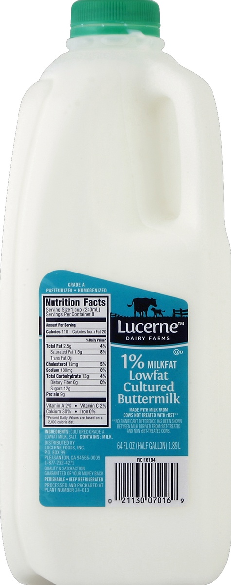 slide 2 of 4, Lucerne Dairy Farms Buttermilk Cultured Reduced Fat 1.5%, 1/2 gal