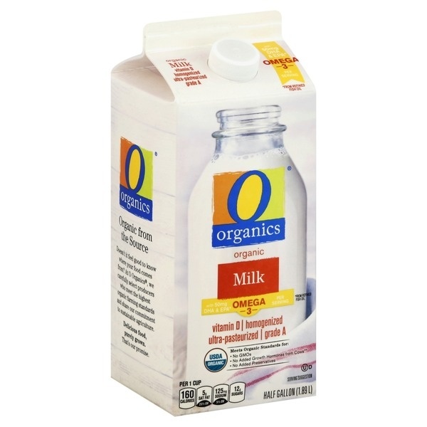 slide 1 of 1, O Organics Milk Whole W/Dha, 1/2 gal