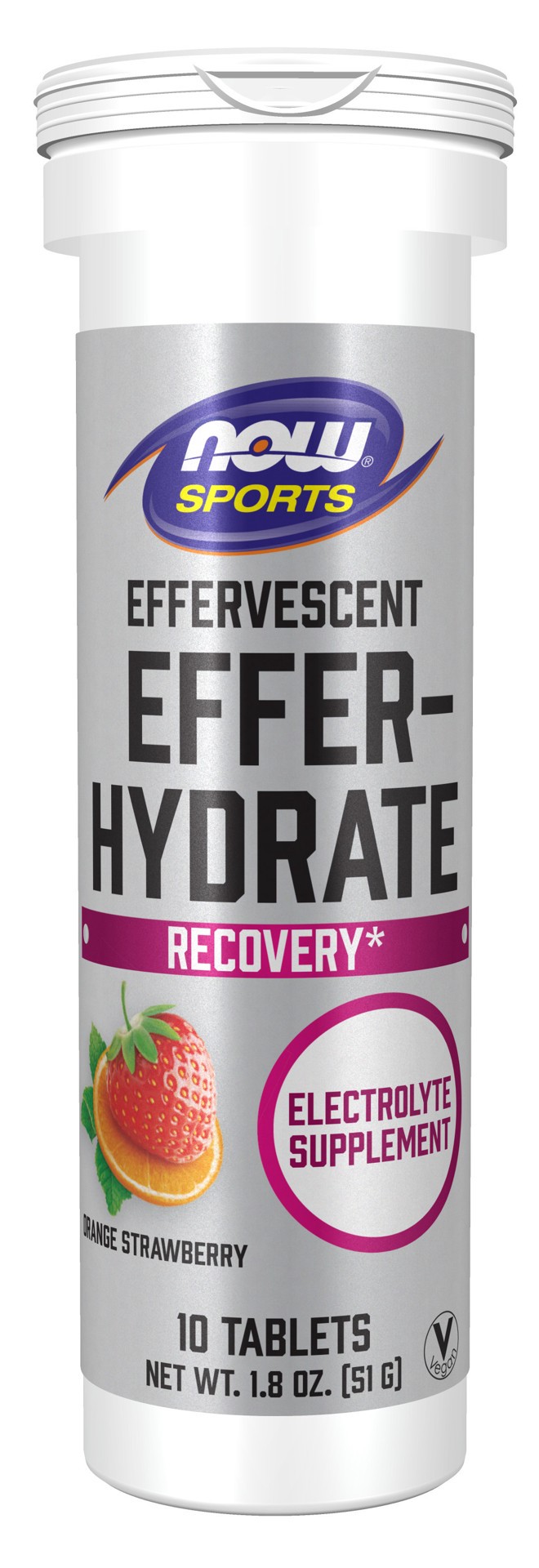 slide 1 of 5, NOW Sports Effer-Hydrate Effervescent Orange Strawberry - 10 Tablets/Tube, 10 ct