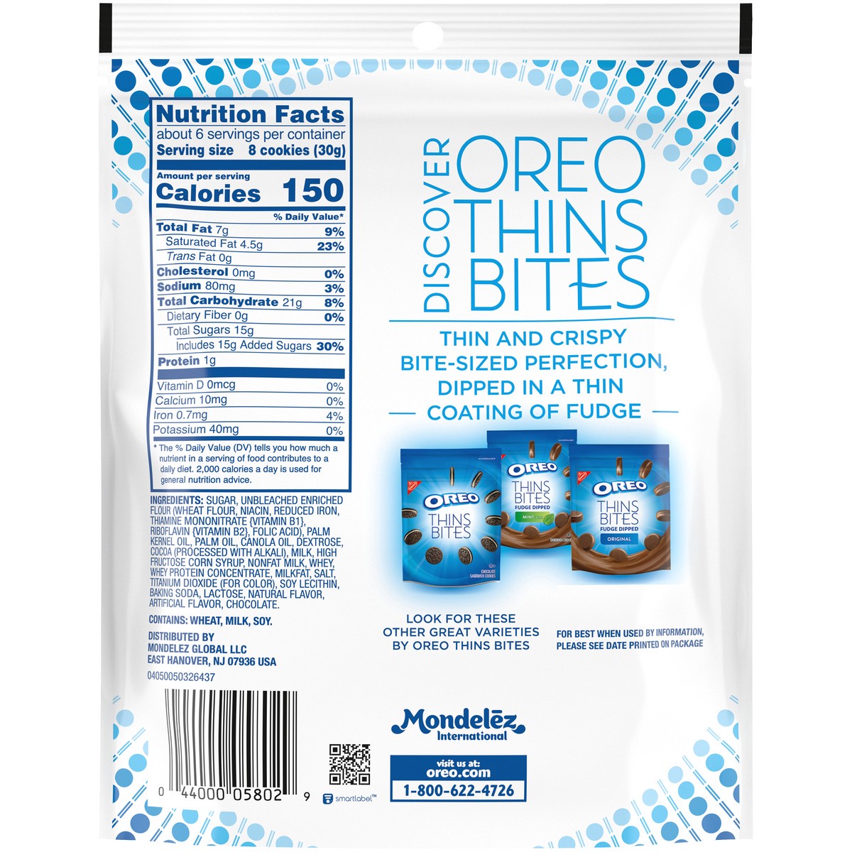 slide 2 of 9, OREO Thins Bites Original Creme Fudge Dipped White Chocolate Sandwich Cookies, 6.4 oz, 0.40 lb