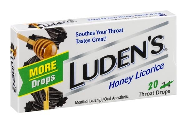 slide 1 of 1, Luden's Honey Licorice Throat Drops, 20 ct