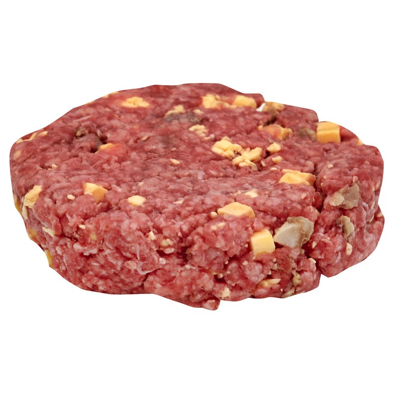 slide 1 of 1, Market District Cheeseburger, CAB, Bacon Cheddar, per lb