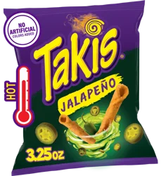 Takis Jalapeño Snack Size Bag, Pickled Jalapeño Flavored Hot Spicy Rolled Tortilla Chips 3.25 oz