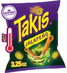 Takis Jalapeño Snack Size Bag, Pickled Jalapeño Flavored Hot Spicy Rolled Tortilla Chips 3.25 oz