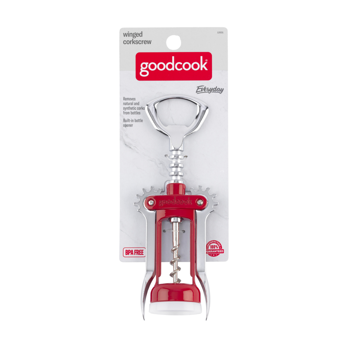 slide 1 of 17, Good Cook Winged Corkscrew, Red, 1 ct