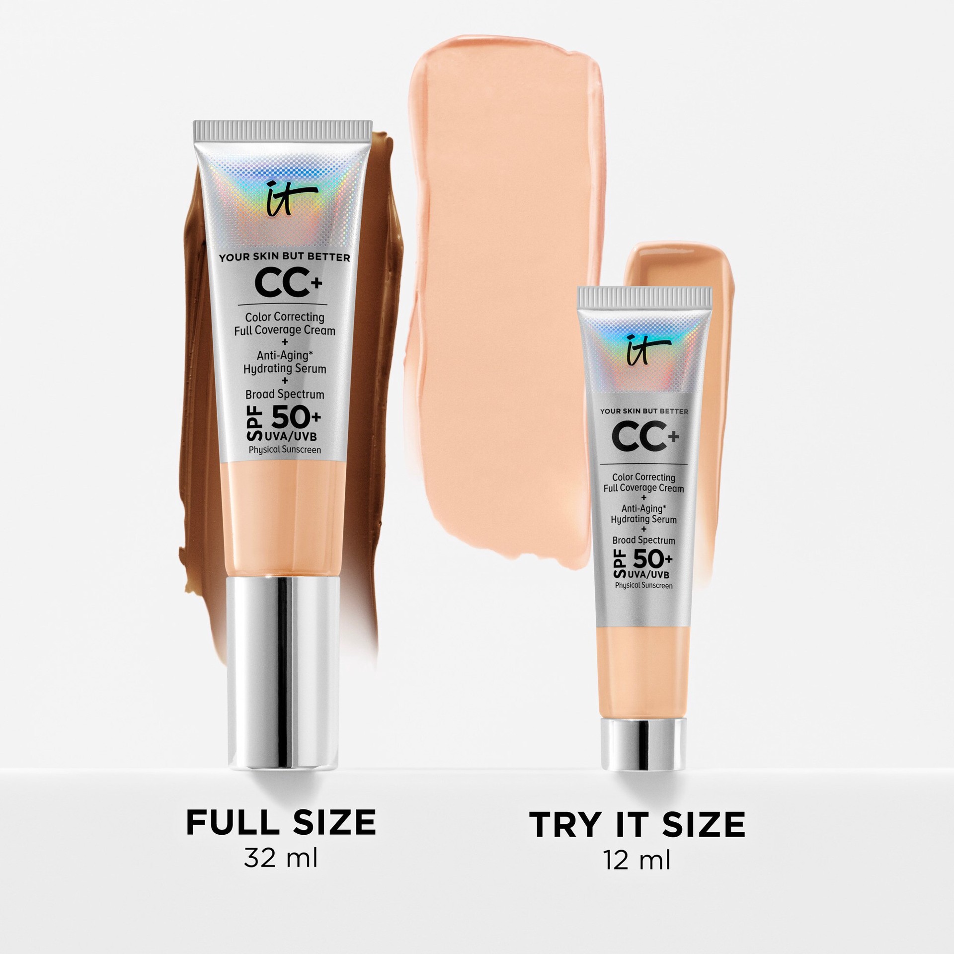 slide 9 of 9, IT Cosmetics CC+ Cream Full Coverage Color Correcting Foundation with SPF 50+ Deep Mocha,