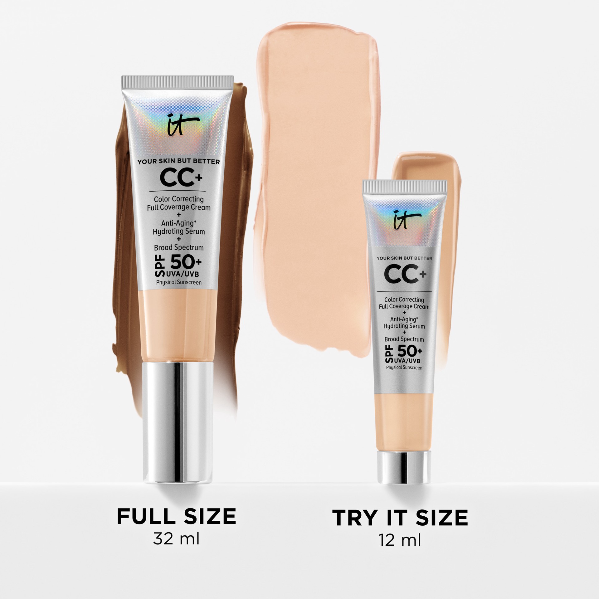 slide 9 of 9, IT Cosmetics CC+ Cream Full Coverage Color Correcting Foundation with SPF 50+ Fair Ivory,