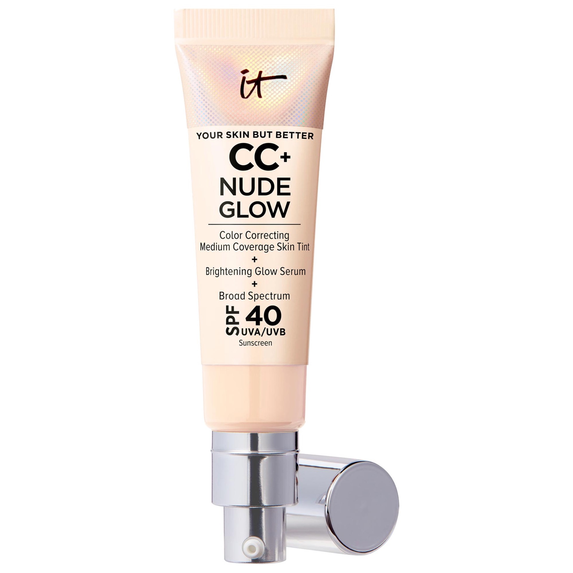 slide 1 of 9, IT Cosmetics CC+ Nude Glow Lightweight Foundation + Glow Serum with SPF 40 and Niacinamide Fair Light,