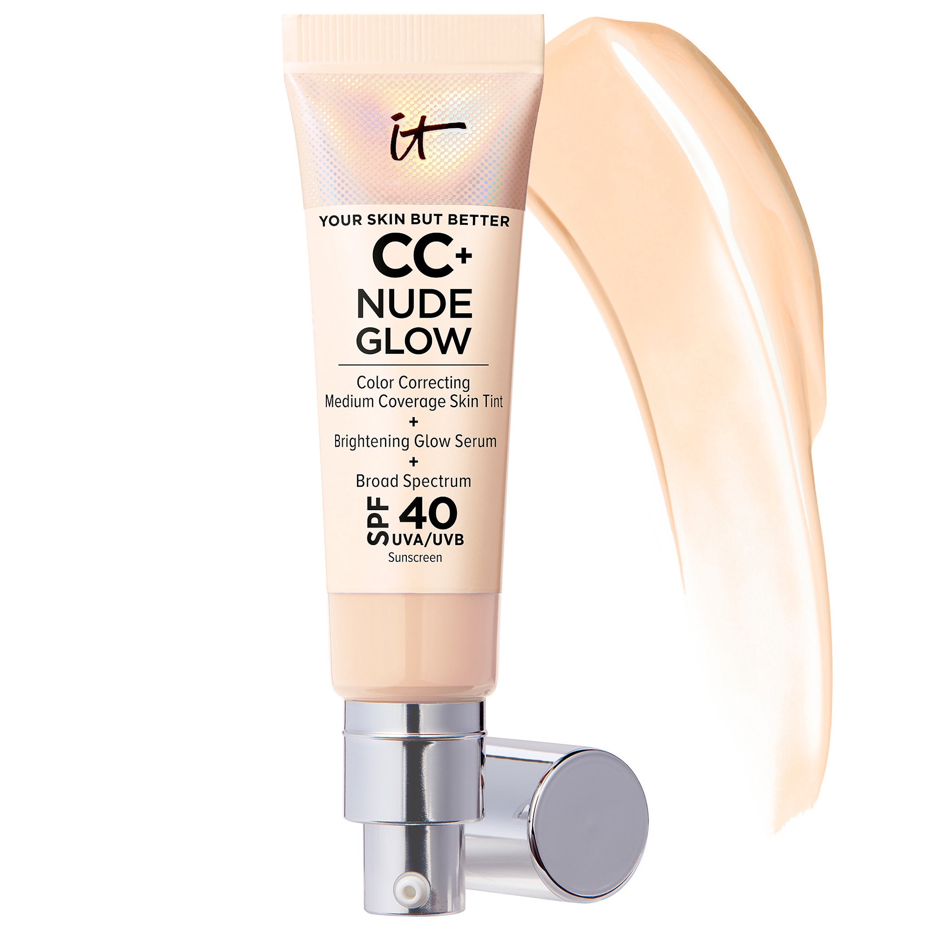 slide 1 of 9, IT Cosmetics CC+ Nude Glow Lightweight Foundation + Glow Serum with SPF 40 and Niacinamide Light,