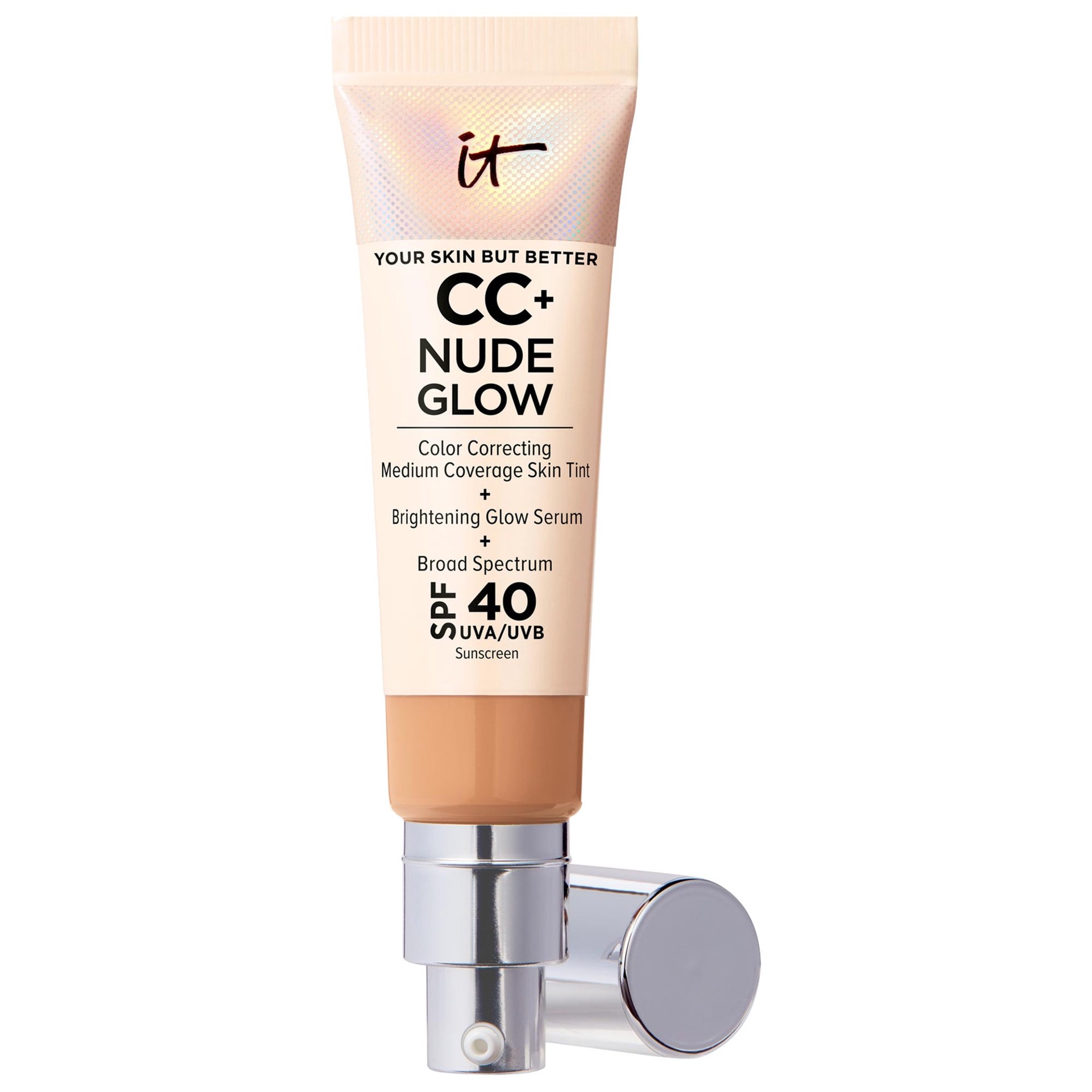 slide 1 of 9, IT Cosmetics CC+ Nude Glow Lightweight Foundation + Glow Serum with SPF 40 and Niacinamide Neutral Tan,