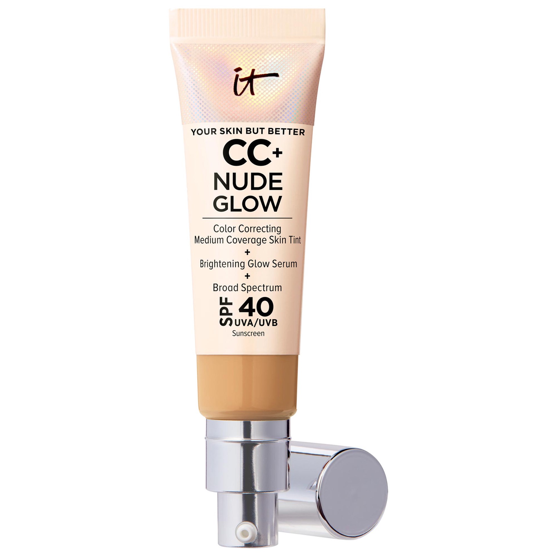 slide 1 of 9, IT Cosmetics CC+ Nude Glow Lightweight Foundation + Glow Serum with SPF 40 and Niacinamide Tan,