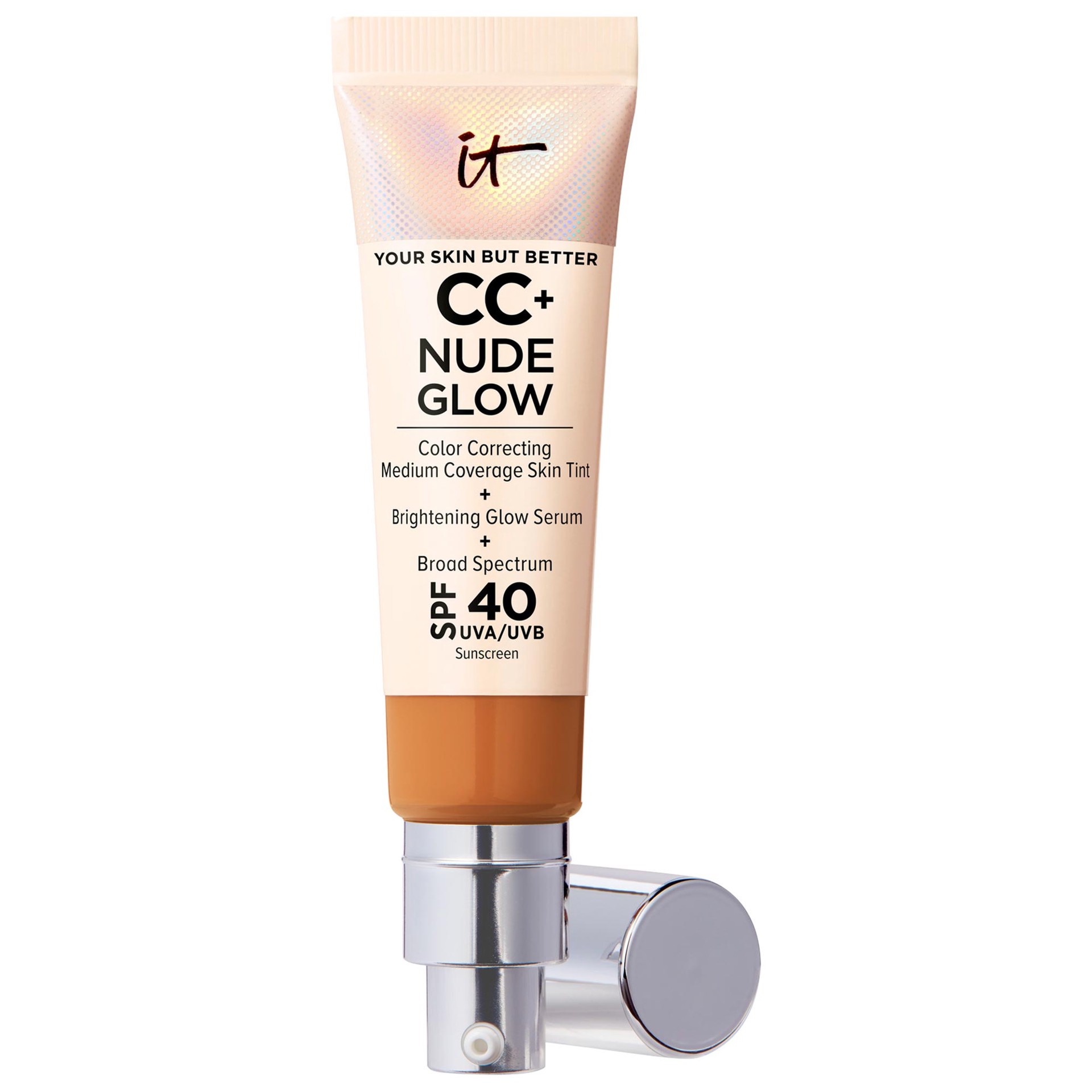 slide 1 of 9, IT Cosmetics CC+ Nude Glow Lightweight Foundation + Glow Serum with SPF 40 and Niacinamide Tan Rich,
