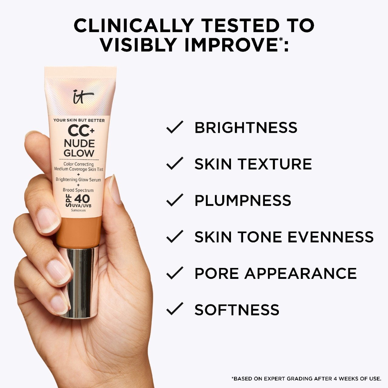 slide 5 of 9, IT Cosmetics CC+ Nude Glow Lightweight Foundation + Glow Serum with SPF 40 and Niacinamide Rich,