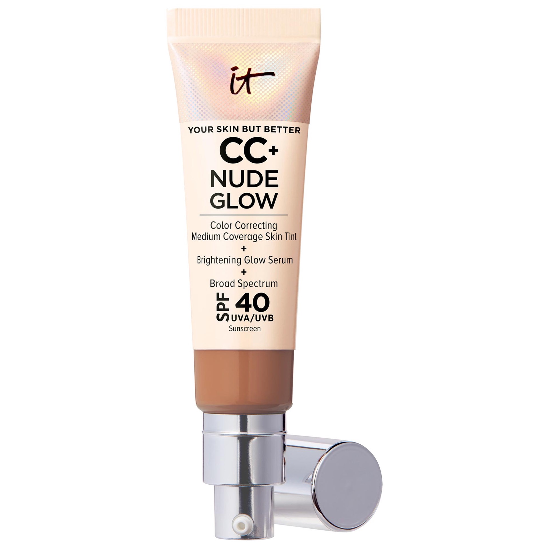 slide 1 of 9, IT Cosmetics CC+ Nude Glow Lightweight Foundation + Glow Serum with SPF 40 and Niacinamide Rich Honey,