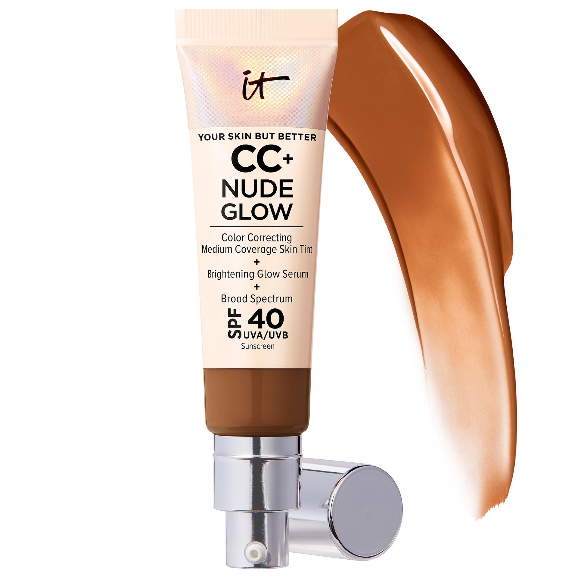 slide 1 of 9, IT Cosmetics CC+ Nude Glow Lightweight Foundation + Glow Serum with SPF 40 and Niacinamide Neutral Rich,