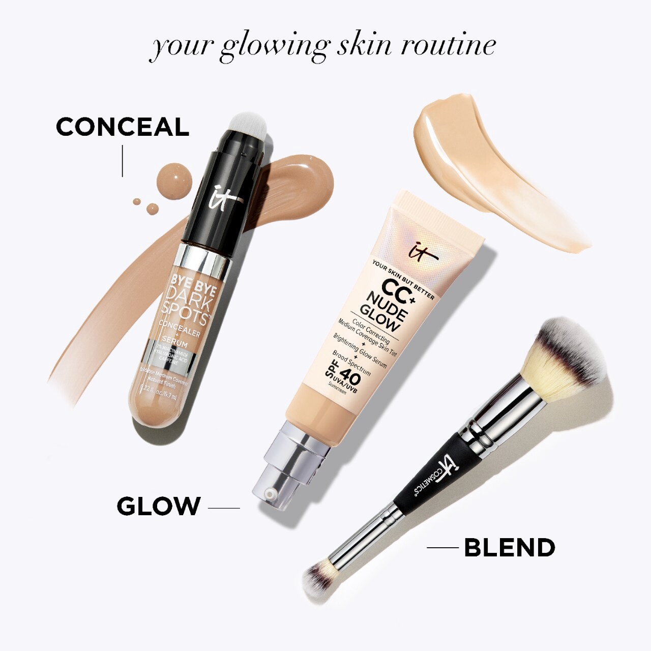 slide 9 of 9, IT Cosmetics CC+ Nude Glow Lightweight Foundation + Glow Serum with SPF 40 and Niacinamide Deep Bronze,