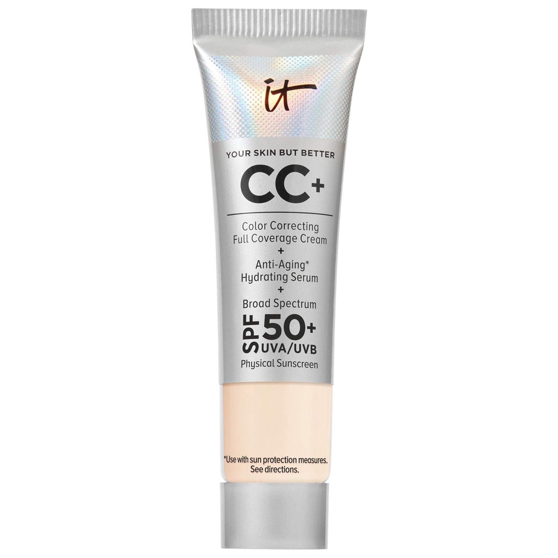 slide 1 of 8, IT Cosmetics Mini CC+ Cream Full Coverage Color Correcting Foundation with SPF 50+ Fair Light,