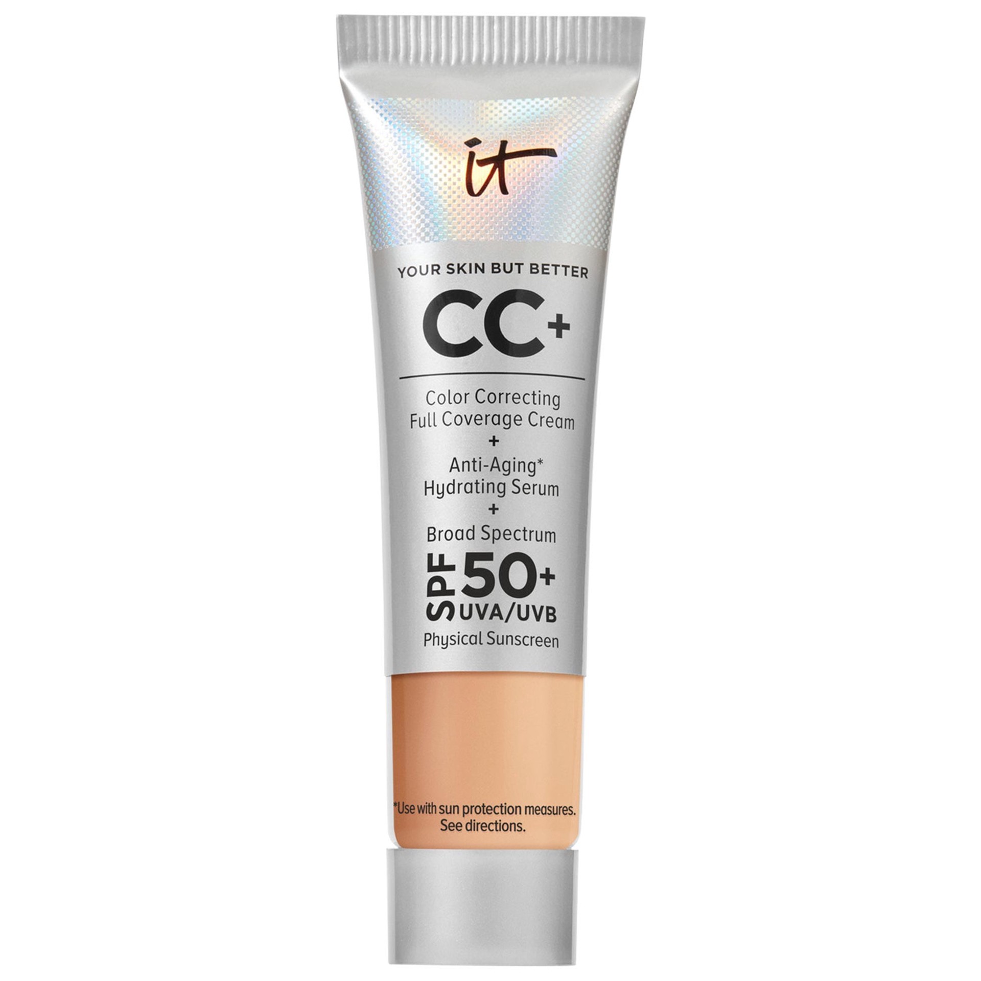 slide 1 of 1, IT Cosmetics Mini CC+ Cream Full Coverage Color Correcting Foundation with SPF 50+ Neutral Medium,