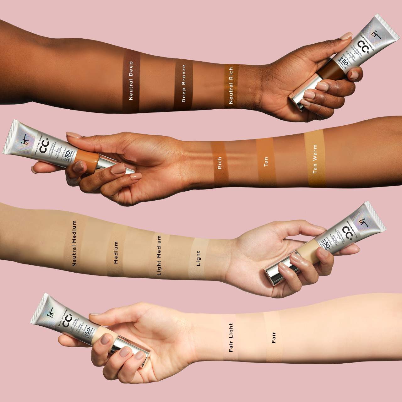 slide 4 of 8, IT Cosmetics Mini CC+ Cream Full Coverage Color Correcting Foundation with SPF 50+ Deep Bronze,