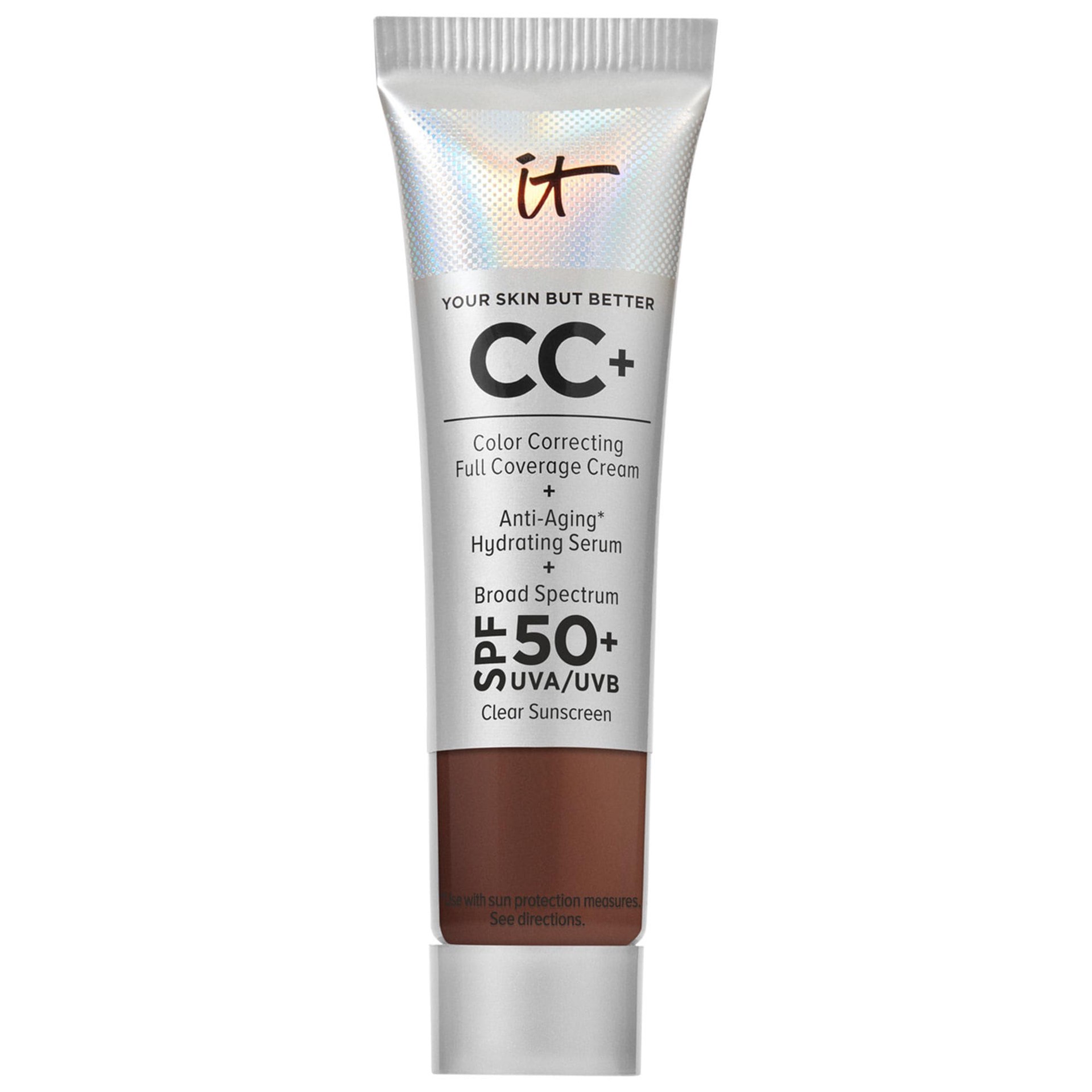 slide 1 of 8, IT Cosmetics Mini CC+ Cream Full Coverage Color Correcting Foundation with SPF 50+ Deep Bronze,