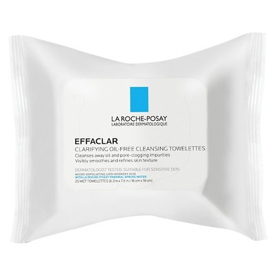 slide 1 of 4, La Roche Posay La Roche-Posay Effaclar Clarifying Oil-Free Cleansing Towelettes for Oily Skin Face Wipes, 25 ct