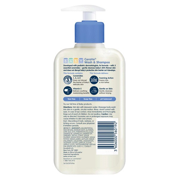 slide 4 of 5, Cerave Baby Wash & Shampoo, 8 oz