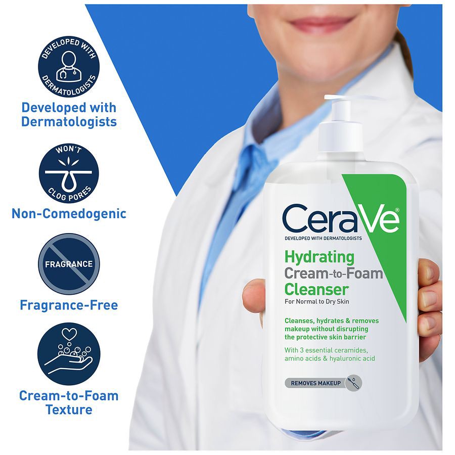 slide 3 of 5, CeraVe Hydrating Cream-to-Foam Face Cleanser, 3 fl oz
