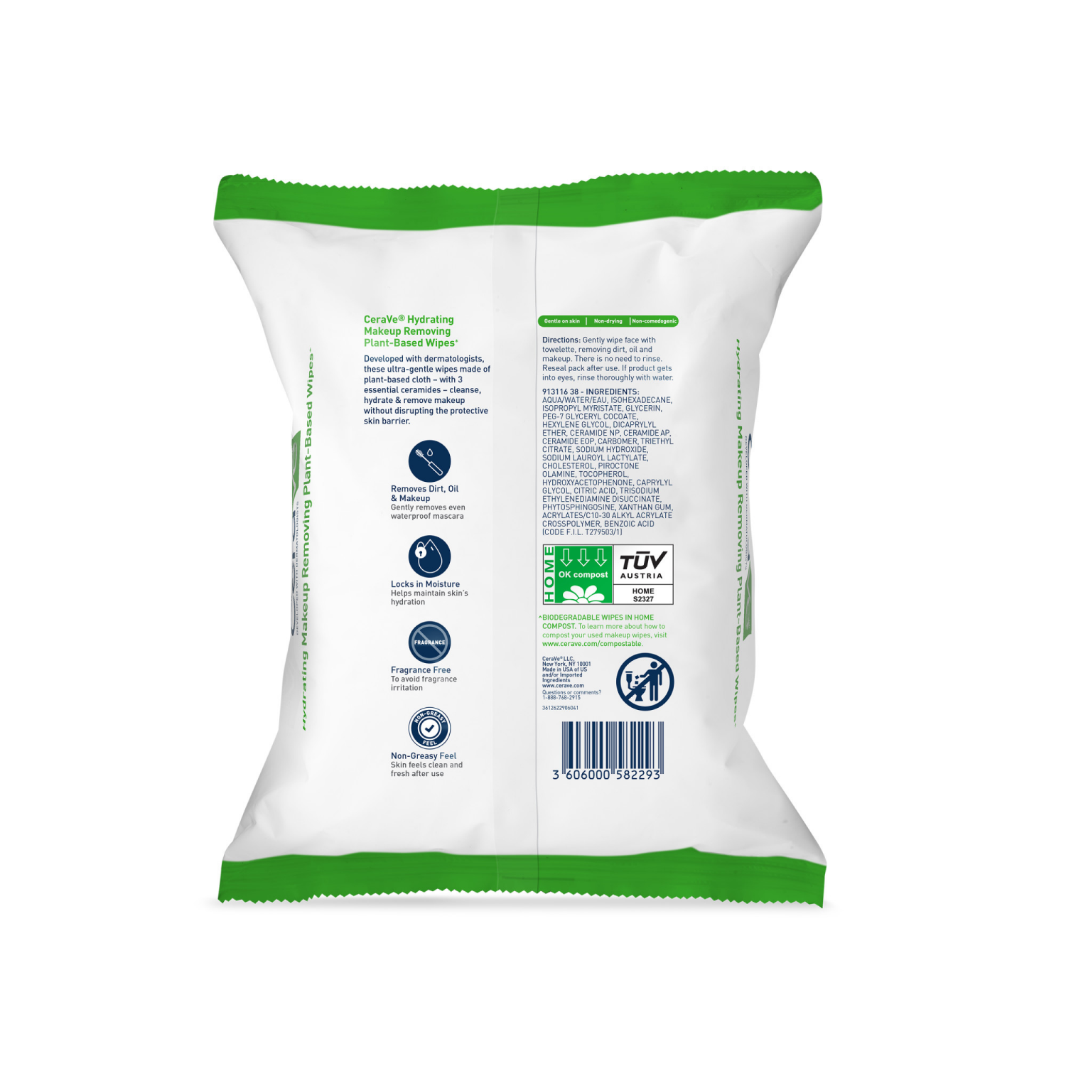 slide 2 of 2, Cerave Hydrating Makeup Removing Plant-Based Wipes, 25 ct