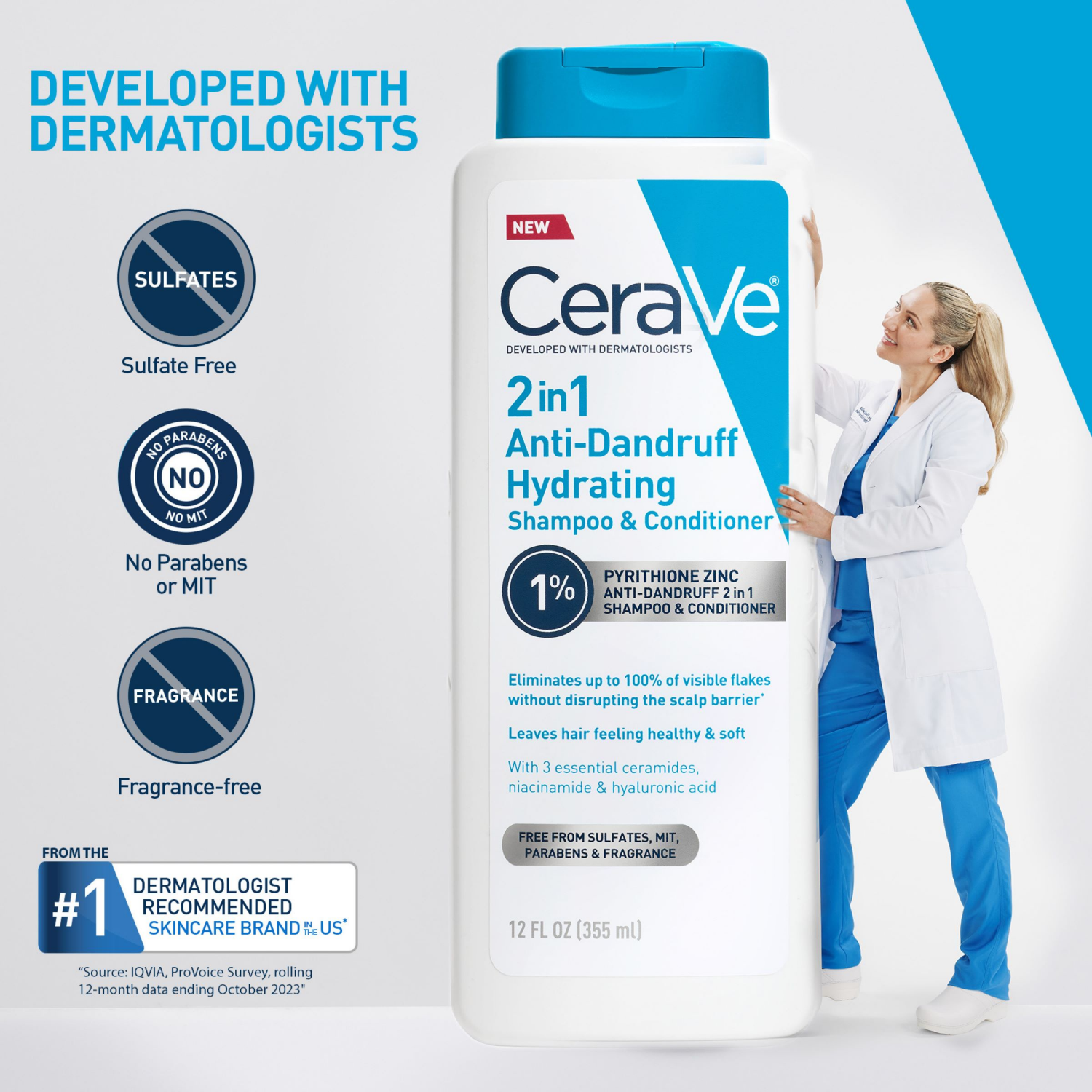 slide 5 of 6, Cerave 2 In 1 Anti-Dandruff Shampoo And Conditioner, 12 fl oz