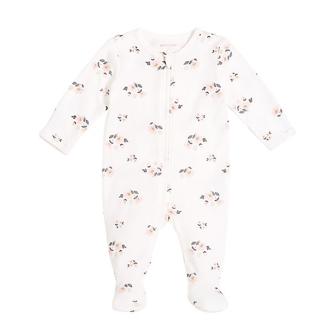 slide 1 of 1, Petit Lem Footie newborn white floral, 1 ct