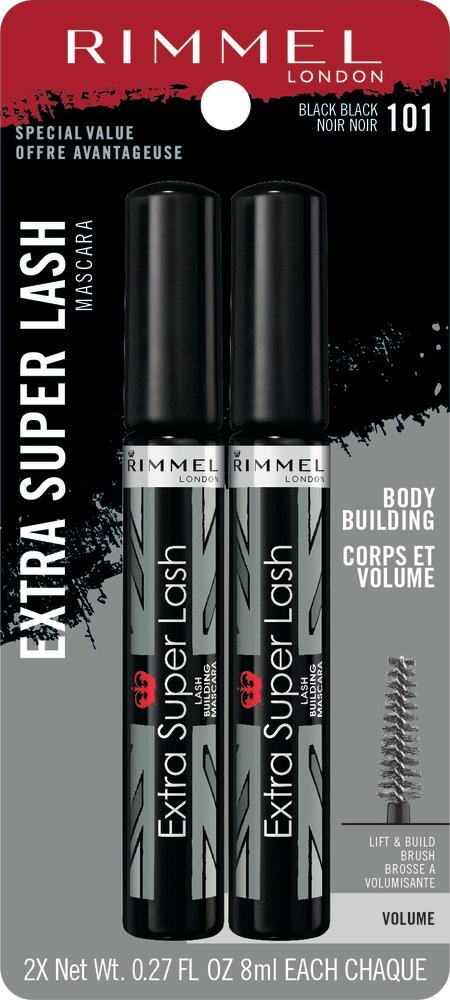 slide 1 of 1, Rimmel London Extra Super Lash Building Mascara, Black/Black 101, 8 ml