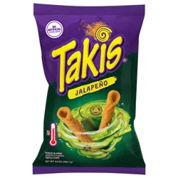 Takis Jalapeño 9.9 oz Sharing Size Bag, Pickled Jalapeño Flavored Hot Spicy Rolled Tortilla Chips