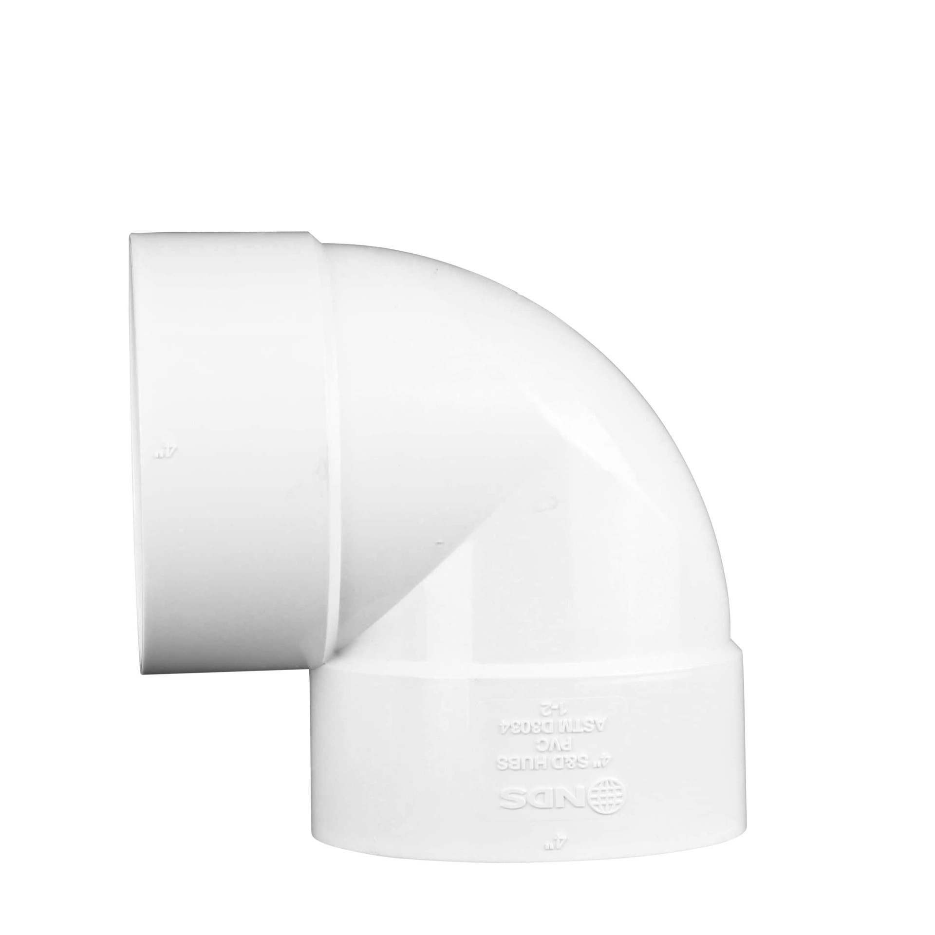slide 5 of 6, NDS 4-in Hub X Hub PVC Sewer & Drain 90 Degree Elbow, 1 ct