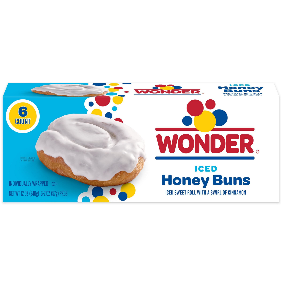 slide 1 of 6, Wonder Iced Honey Buns, Individually Wrapped Iced Pastry Snacks, 12 oz, 6 Count, 6 ct