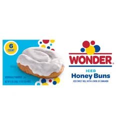 Wonder Iced Honey Buns, Individually Wrapped Iced Pastry Snacks, 12 oz, 6 Count