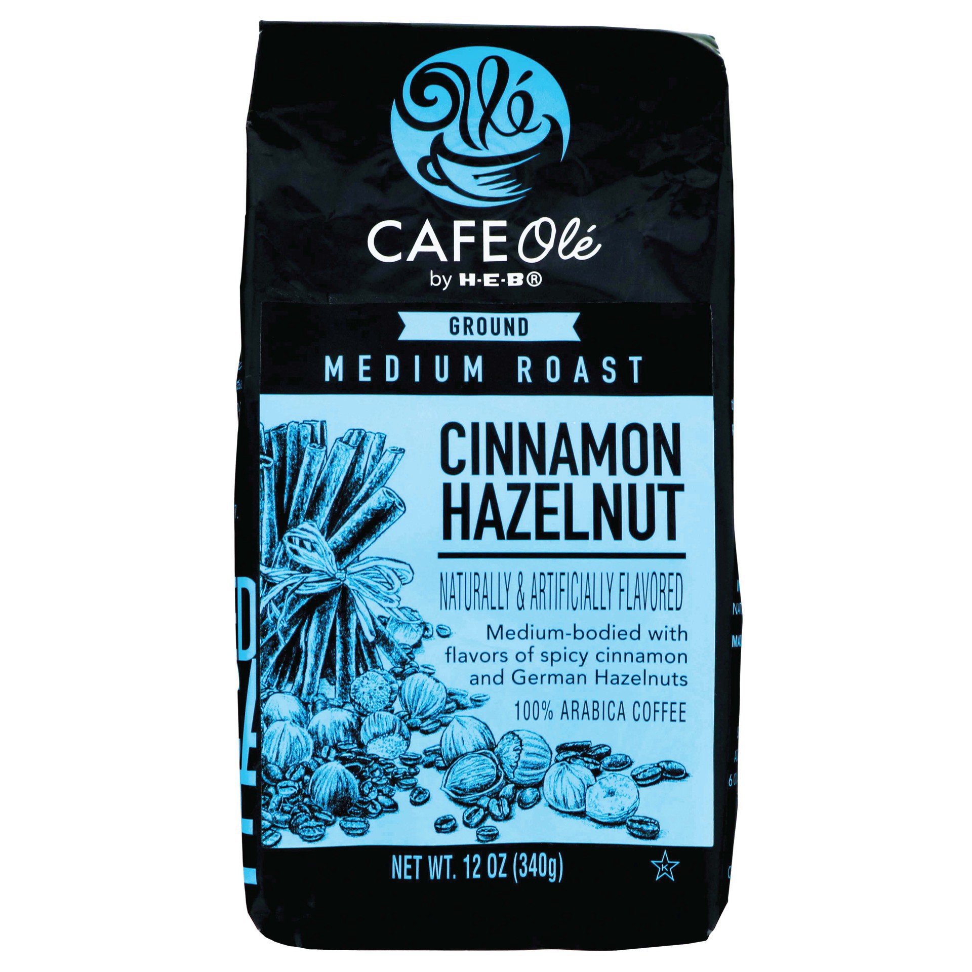 slide 1 of 1, H-E-B Cafe Ole Ground Cinnamon Hazelnut Medium Roast Coffee - 12 oz, 12 oz