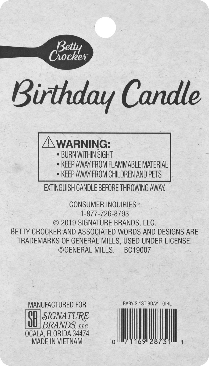 slide 8 of 9, Betty Crocker Babys 1st Numeral Candle Girl, 1 ct