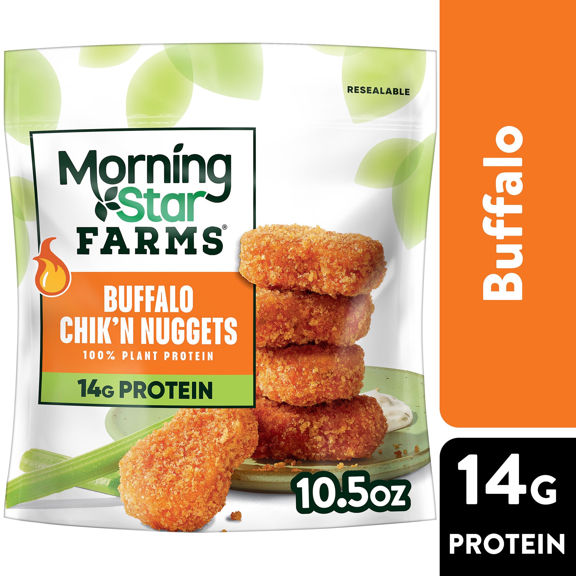 slide 1 of 7, MorningStar Farms Plant Based Chik'n Nuggets, Vegan Meat, Buffalo, 10.5oz, 10.5 oz