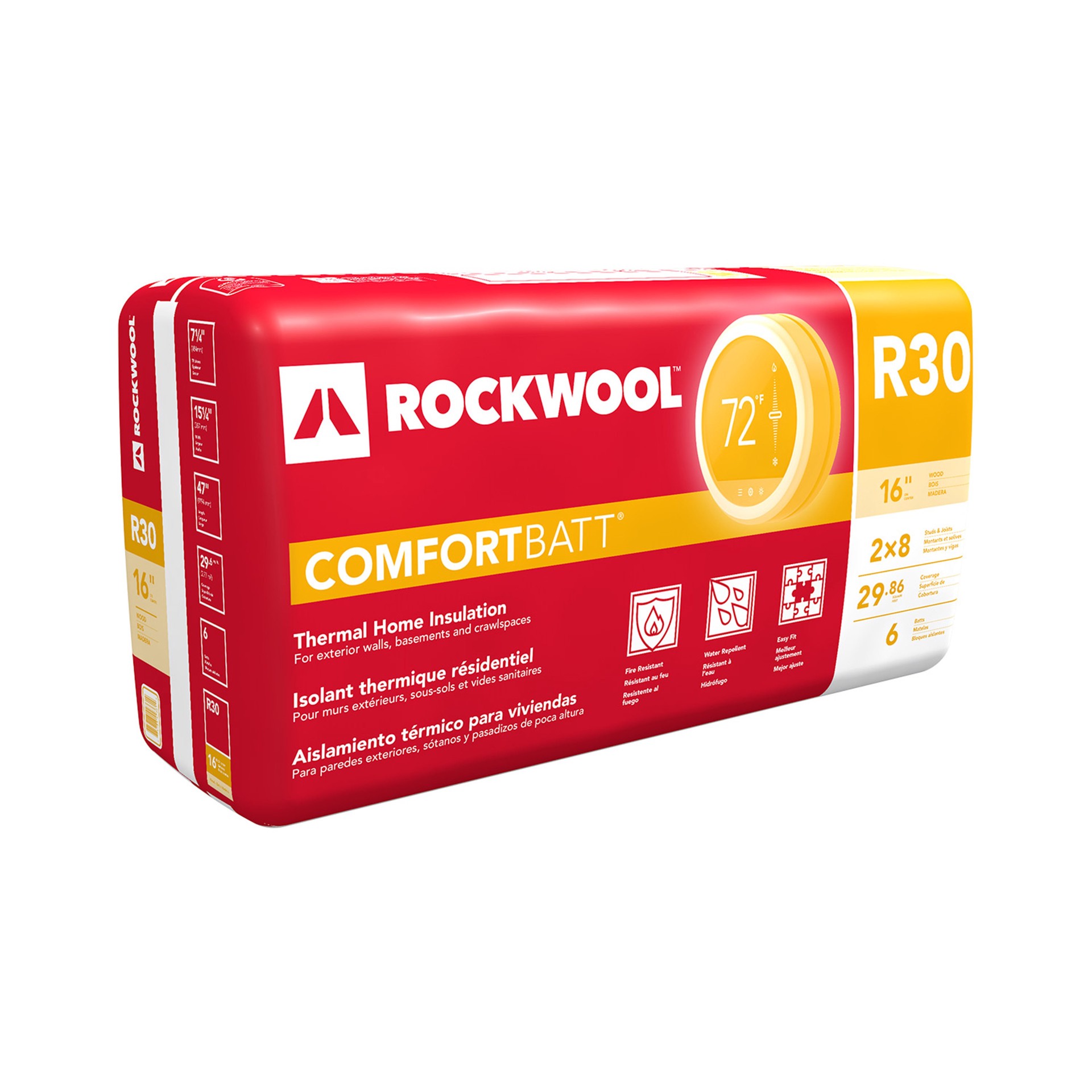 slide 1 of 6, ROCKWOOL Comfortbatt R- 30.0 Attic Wall Unfaced Stone wool Batt Insulation 29.9-sq ft ( 15.25-in W x 47.0-in L), 1 ct