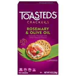 Toasteds Crackers, Party Snacks, Lunch Snacks, Rosemary and Olive Oil, 8oz Box, 1 Box