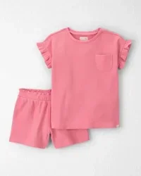 Littleplanet Girls Organic Cotton Waffle Knit Top & Short Set, Summer Pink, Size 7