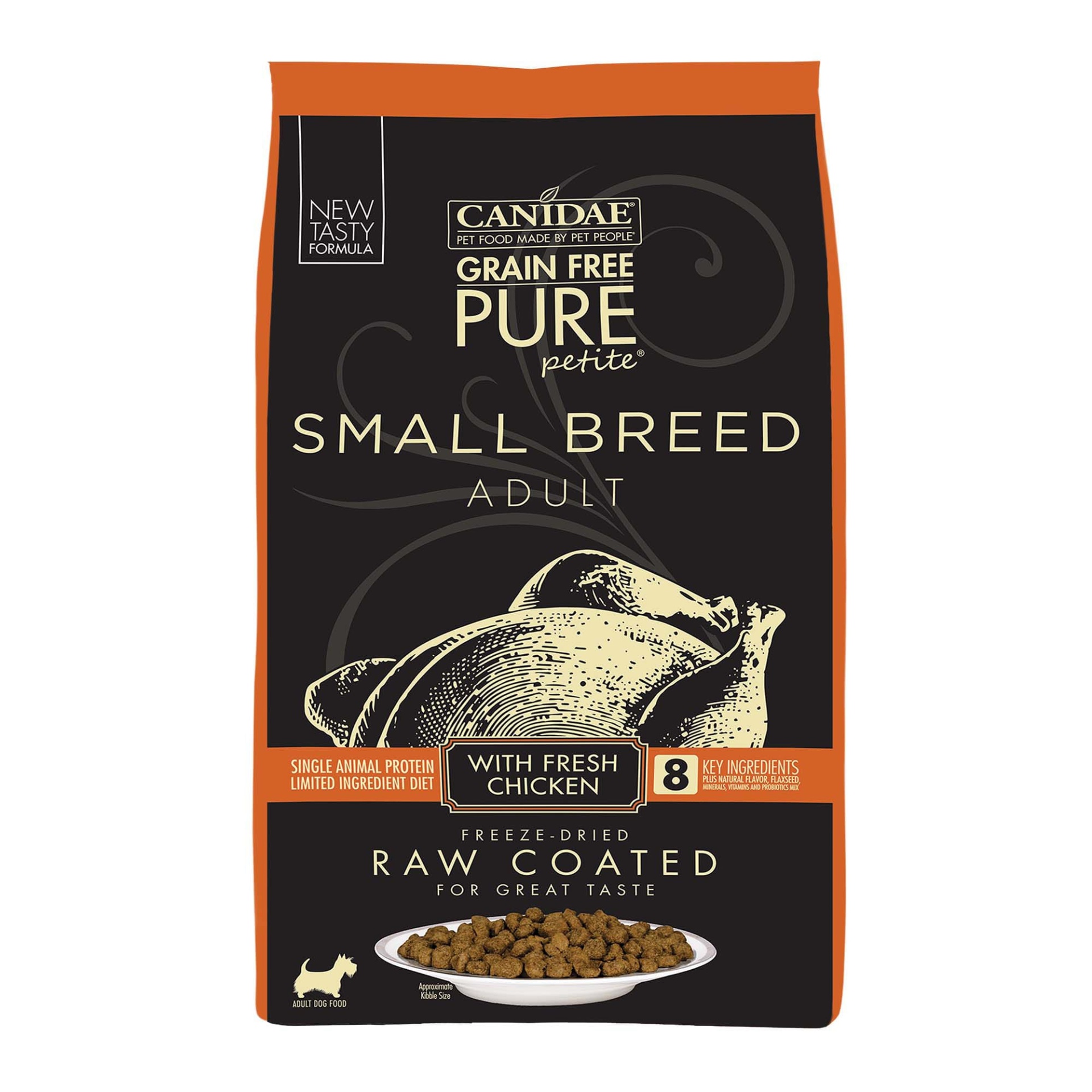 slide 1 of 1, CANIDAE Grain Free PURE Petite Small Breed Dry Dog Food Raw Coated Formula with Chicken, 4 lb