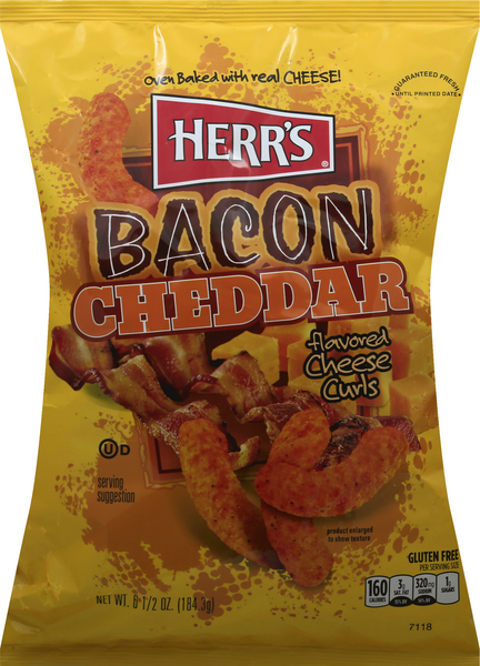 slide 1 of 1, Herr's Cheese Curls, Bacon Cheddar Flavored, 7 oz