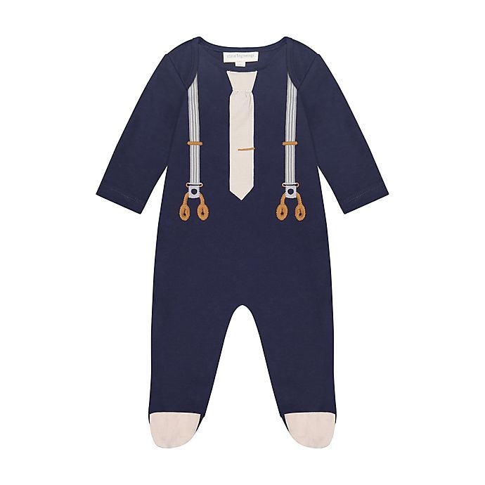 slide 1 of 2, Clasix Beginnings by Miniclasix Newborn Mock Suspenders Bodysuit - Navy, 1 ct