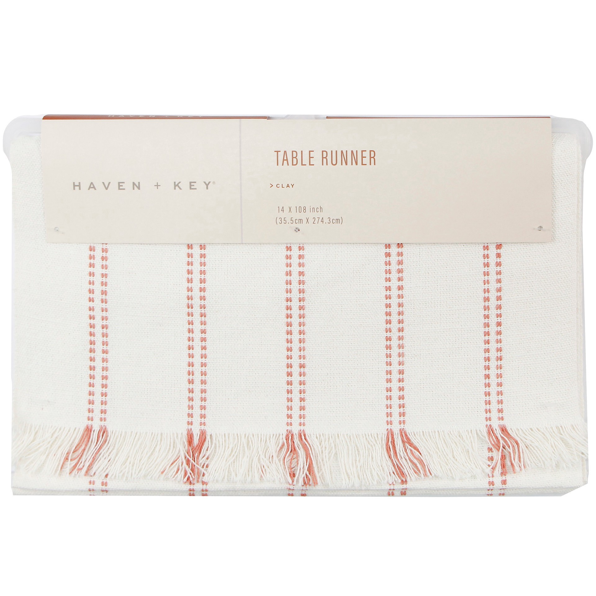 slide 1 of 1, Haven & Key Striped Table Runner - Clay, 14 in x 108 in