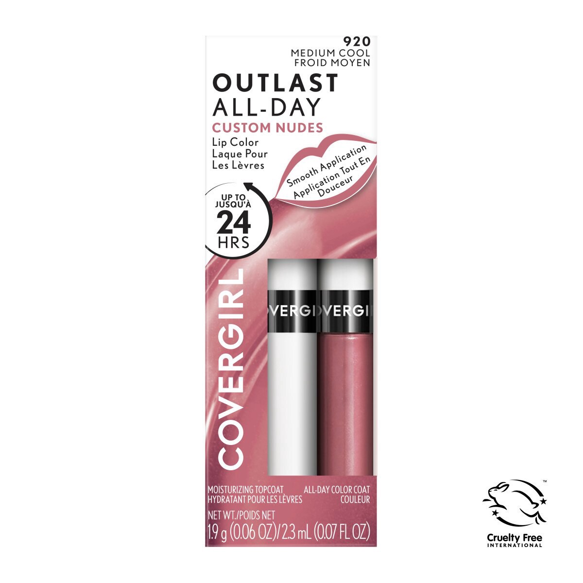 slide 2 of 5, Covergirl Outlast All-Day Lip Color With Topcoat, Medium Cool 920, 1.9g 0.06 oz/ 2.3ml 0.07 fl oz, 0.06 oz